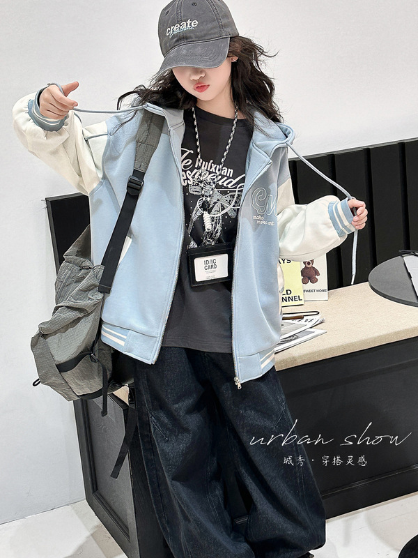 女童连帽卫衣外套2025秋季新款大童韩版休闲棒球服长袖上衣|undefined