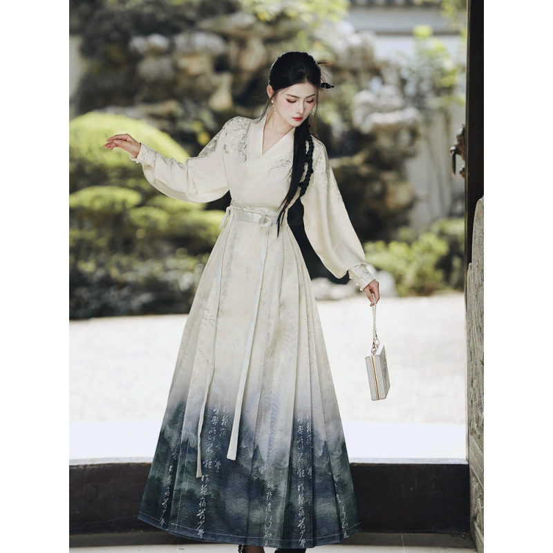 Sansui, Hanfu, with embroidery, with short sleeve, gradient, 40