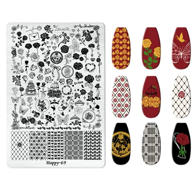 Jingtian Nail Art Stamping Plate | Dırnaq bəzəkləri - happy-069-with-back-plate