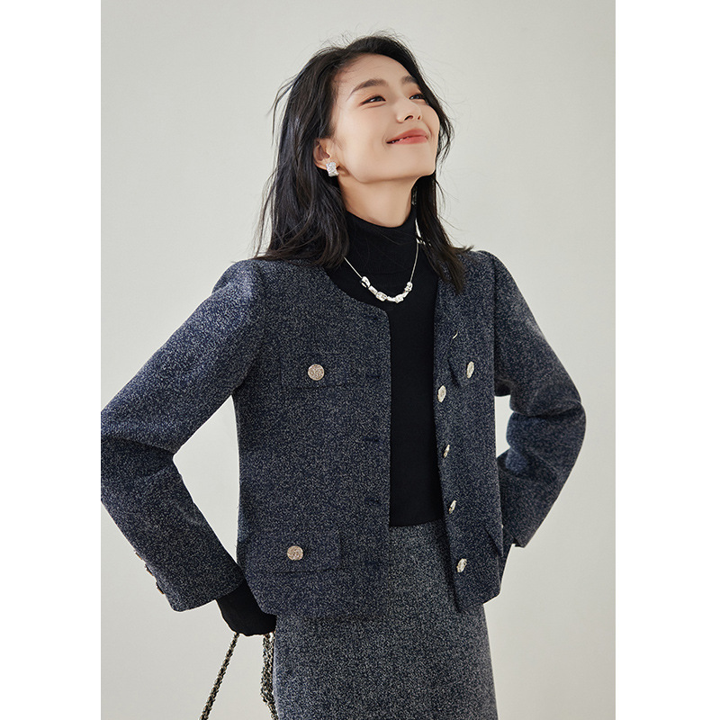 意大利高山羊毛小香风粗花呢夹克女秋冬新款2025休闲短款外套上衣|undefined