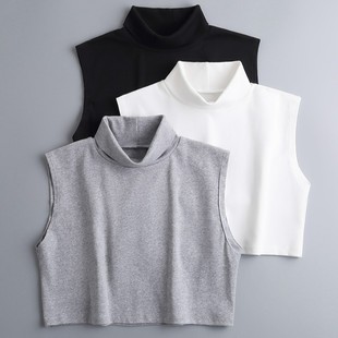 Korean Style Autumn and Winter Pure Color Inner Sweater Shirt Decorative Fake Collar Women's Versatile High Collar Simple Layered Vest Cross-Border