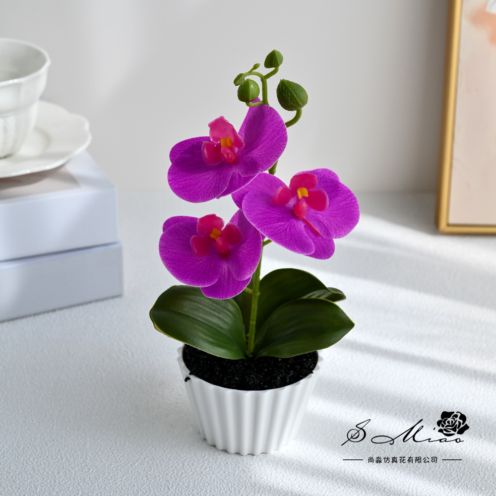 Orquídea de mariposa de tres flores y dos hojas pequeña plantación de bonsai creativa decoración del hogar de moda fotografía flores artificiales ornamentos de boda image 4