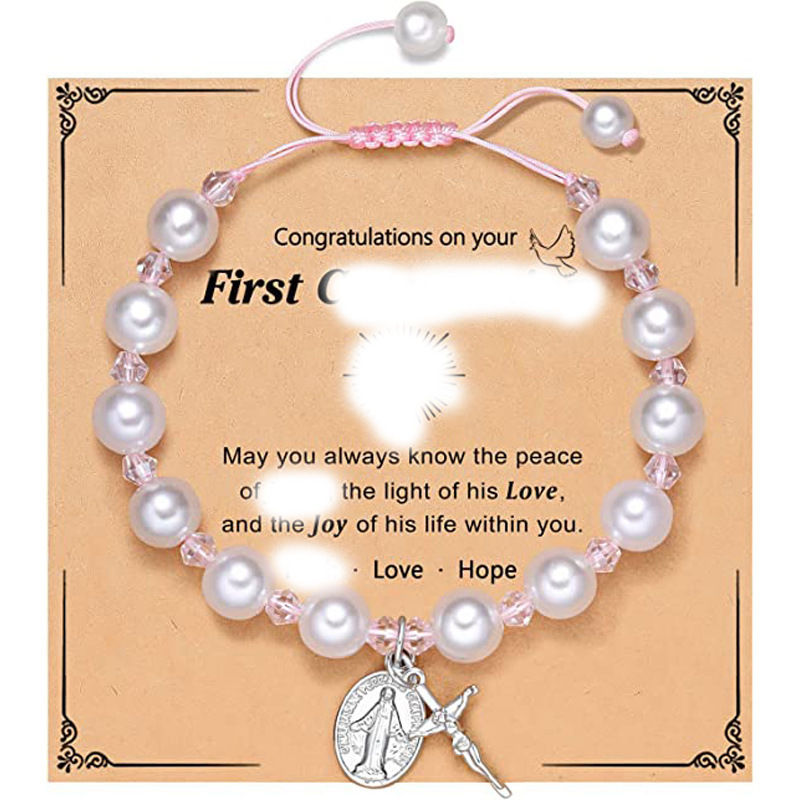 Diamond Ring White Pearl Women's Bracelet Hand-Woven Shambhala Pink Pearl Bracelet Pearl Cross Pendant Bracelet