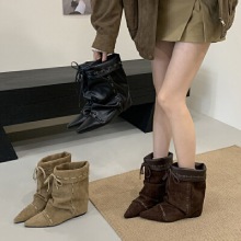 及踝靴2025秋冬韩版可爱软糯靴子尖头宽筒显瘦时尚内增高套筒短靴