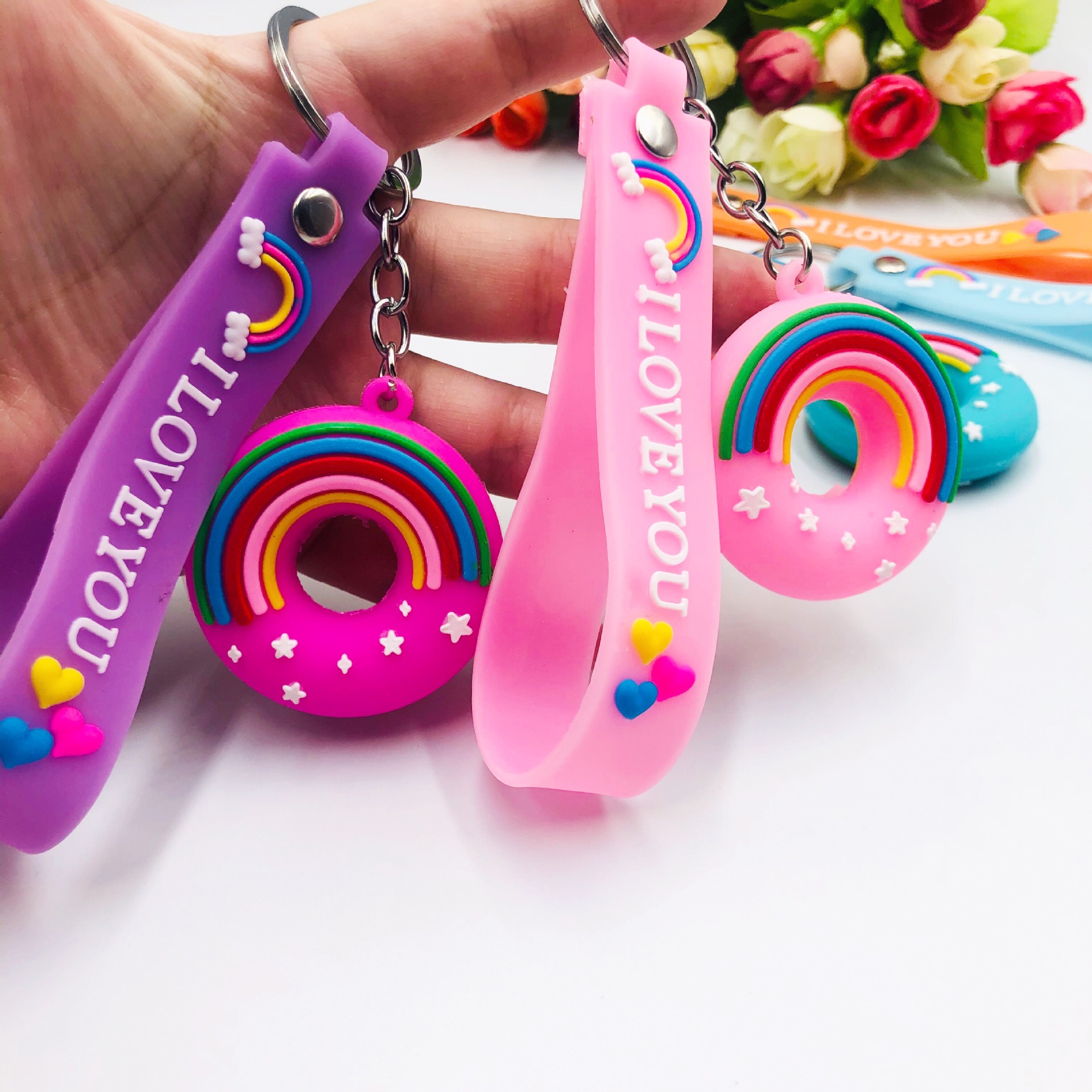 Caliente transfronteriza de PVC nuevo donut llavero colgante traje bolsa ropa adornos prácticos pequeños regalos