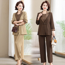 新款妈妈春夏秋时尚西装三件套休闲中年女装显瘦气质外套薄款套装