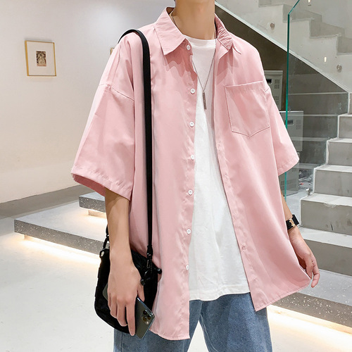Men's Short Sleeve Shirt, Hong Kong Style, Japanese Summer, Five-Button Collar Top, Korean Version, Trendy, Instagram Hipster Style, Casual Jacket