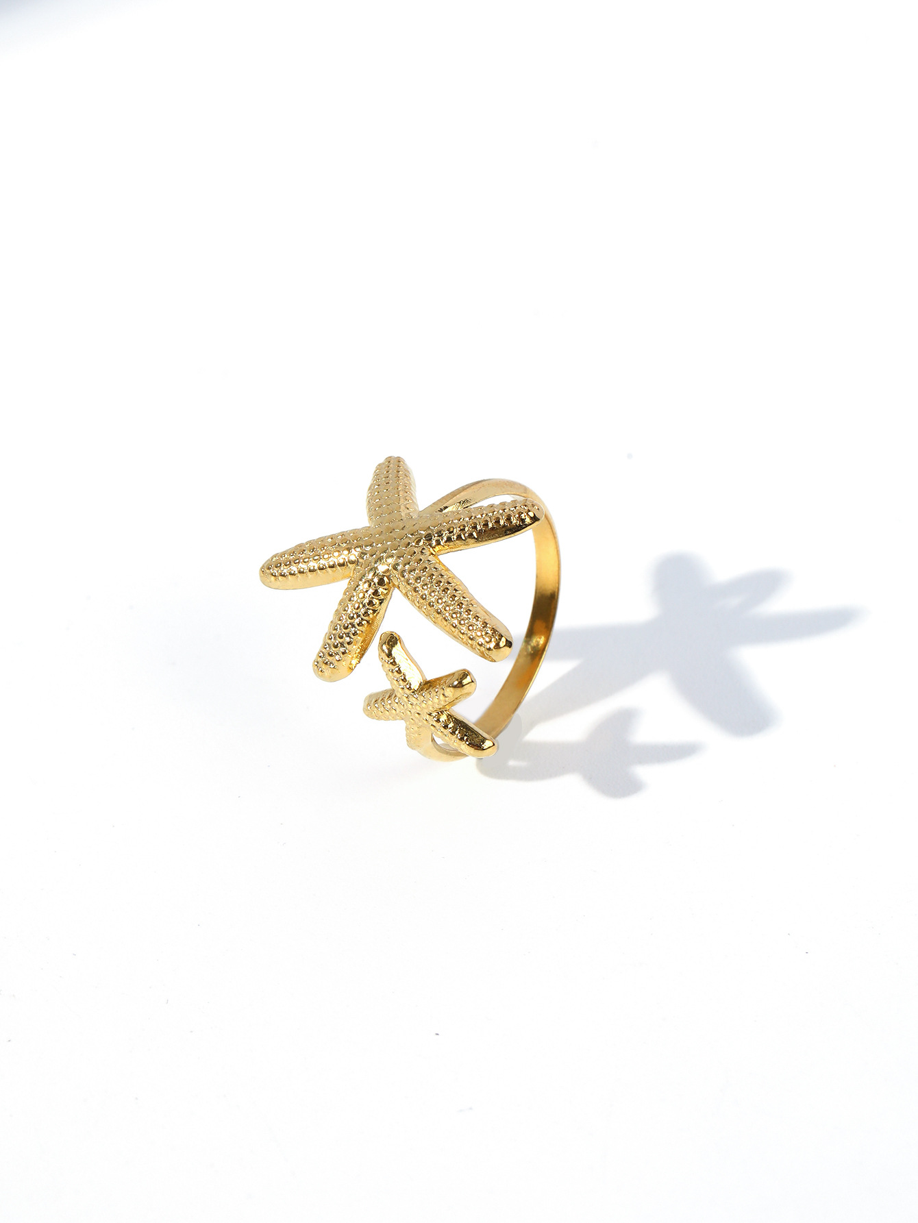 10g Weight Open Rings Classification 1 Piece Quantity Holiday, Daily Occasion 304 Stainless Steel Material Starfish, Heart Shape Pattern Unisex Gender Plating Design Retro Style Wholesale Jewelry Retro Starfish Heart Shape 304 Stainless Steel Plating Open Rings 6