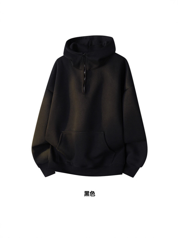 复古纯色380g半拉链连帽卫衣男女秋冬潮牌宽松男套头卫衣外套|undefined