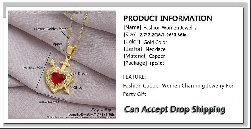 7g Weight Copper Pendant Material Pendant Necklace Classification Copper Chain Material 1 Piece Quantity Copper Plating Heart Shape Crown Pendant Necklace