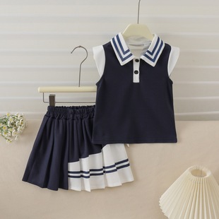 Girls Summer Bow Short Skirt Suit 2025 New Fashionable Medium and Large Children's Style Sleeveless Summer Suit