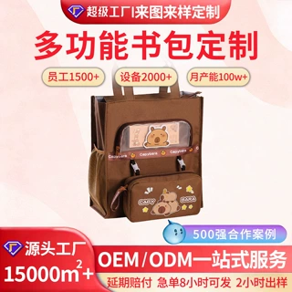 哇噢定制卡皮巴拉大容量手提高级感书包双肩小学生斜挎儿童帆布包
