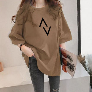 Plus-Size 150kg Maternity Slimming Mid-Length Top for Women, Loose Summer Simple Short-Sleeve T-Shirt Trendy