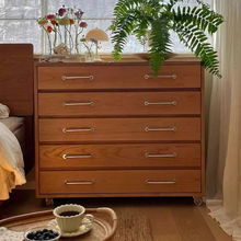 实木斗柜中古风复古五斗柜靠墙置物储物柜卧室床尾柜可移动边柜
