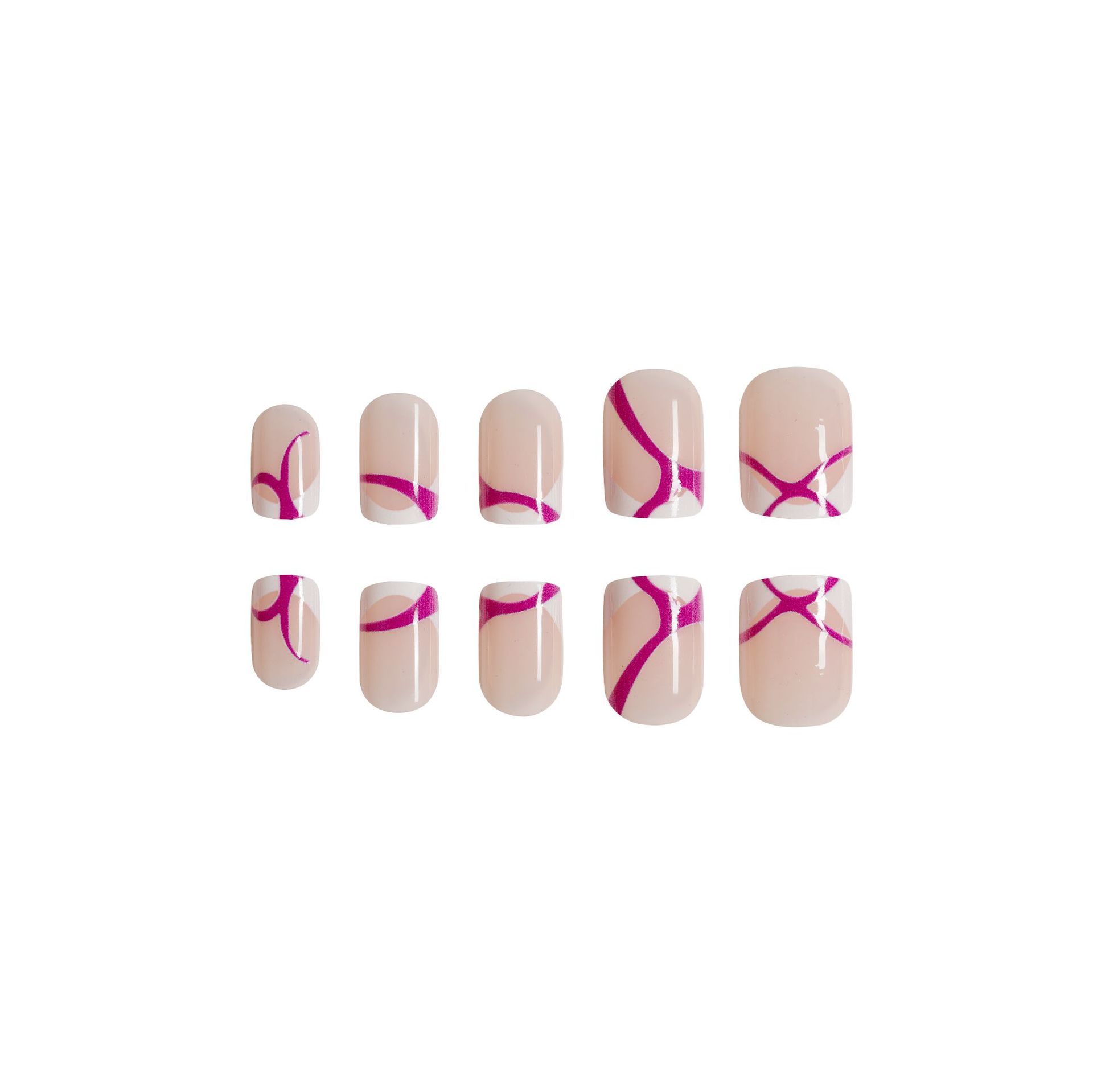 French Style Glossy Square False Nails Irregular Lines 24 Pieces_voghion.com
