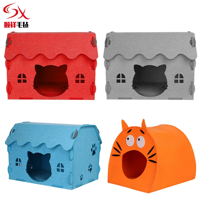 Трансграничное войлочное кошачье гнездо Полузакрытое универсальное утолщенное гнездо Four Seasons в форме кошки Кошкин дом Съемное и моющееся многоцветное кошачье гнездо