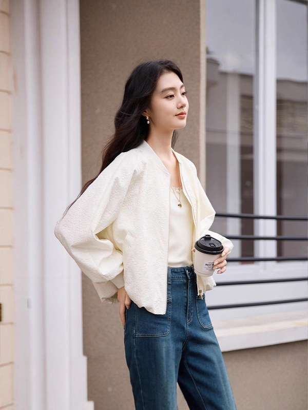 哥家商场同款女装2025秋季棒球服外套肌理感亮片小个子夹克上衣|undefined