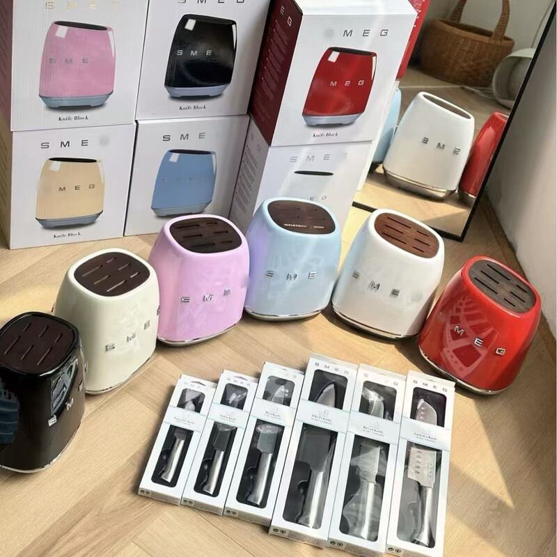 Factory Direct Sales Sm~Eg【Smeg】Cream-Colored Kitchen Knife Set Retro Household Stainless Steel Knife Holder Factory Direct Sales Sm~Eg【Smeg】Cream-Colored Kitchen Knife Set Retro Household Stainless Steel Knife Holder