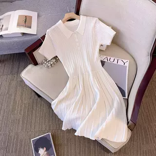 实拍~小香风短袖连衣裙女夏季新款娃娃领拼接百褶裙子ins潮