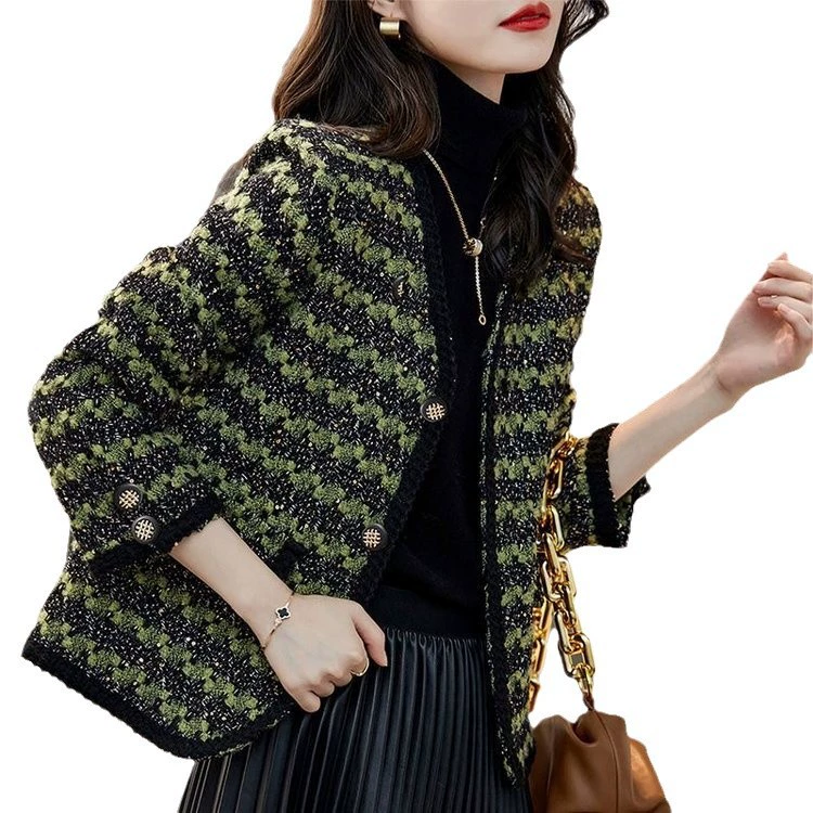Плед-локоть Chanel-стиля из шерсти короткий кардиган для мамы - весна западного кроя, приталенный, бренд: другое