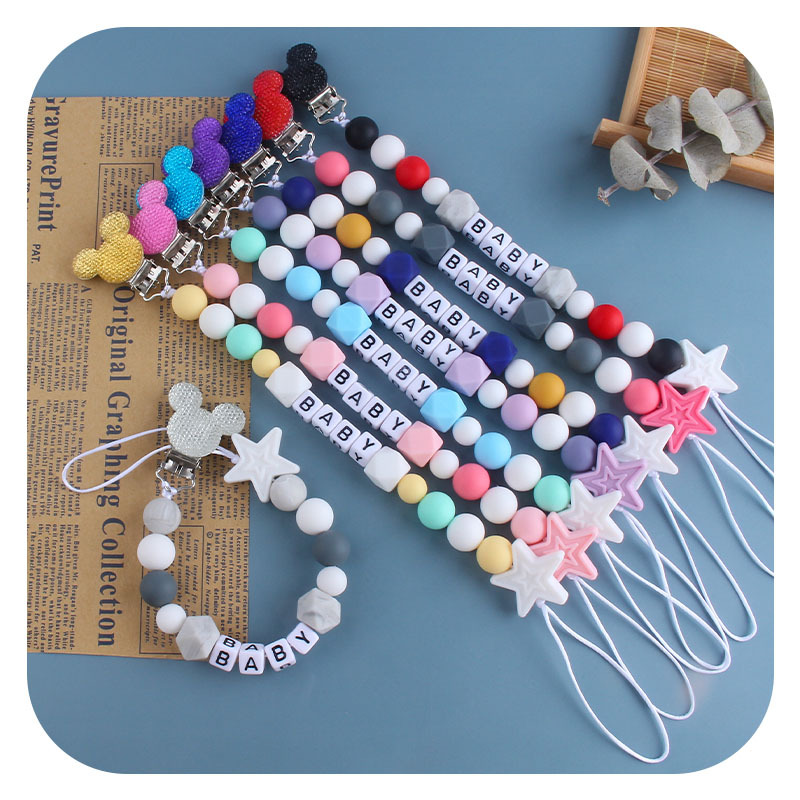 Nuevo Bebé Productos silicona mordedor chupete cadena DIY bebé nombre chupete cadena anti-perdida