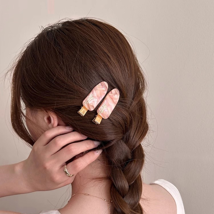 女性の額用フレンチオーバルゴールドラベルアセテートヘアピン、シームレスヘアピン、高級カモノハシクリップ、サイドイヤークリップヘアアクセサリー|undefined