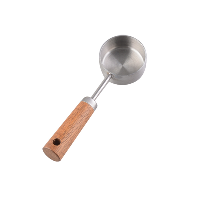 Acacia Wood Stainless Steel 15ml Capacity Household Coffee Milk Powder Measuring Scale Bowl Spoon_voghion.com