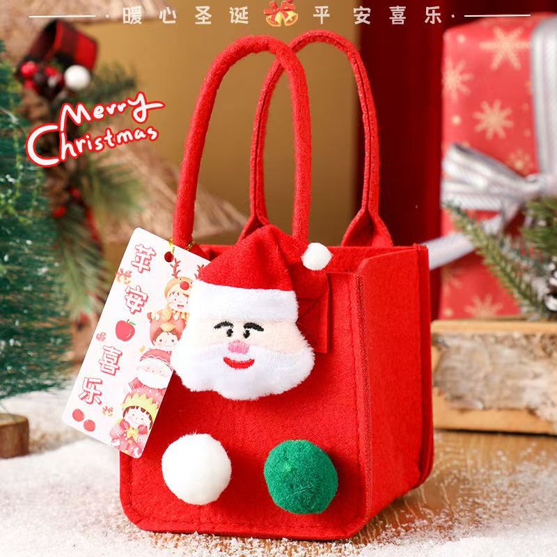 平安夜苹果礼盒圣诞礼物手提糖果包装袋礼品圣诞节平安果毛毡布袋