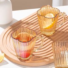 花瓣玻璃水杯ins高颜值家用牛奶杯琥珀色开业礼品活动促销团购杯