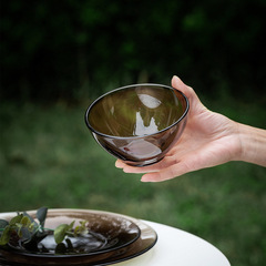 Tea-colored glass plate dessert plate heat-resistant soup plate caramel rice bowl home use Western dinner plate European tableware microwave