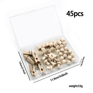 Manufacturer Wholesale 45-Piece Natural Wood Pushpin Set, 4 Styles of Wooden Pushpins for Corkboard, Office Message Pins
