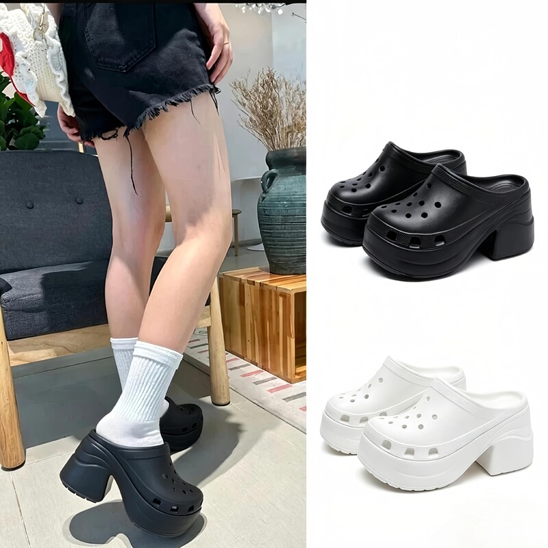Cross Mermaid Clog High Heel Closed-Toe Sandals Summer Chunky Heel Height-Increasing Thick Sole Retro Internet Celebrity Style Women's Shoes