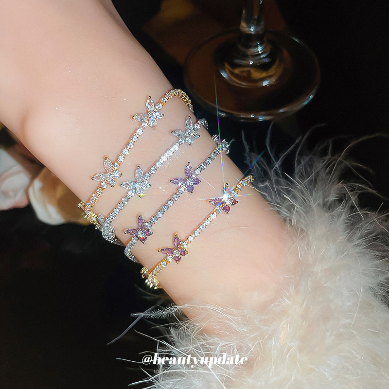 Pulsera de flores de lujo ligero de circón súper flash Pulsera de temperamento de moda de nicho Sentido de alta gama ins joyería personalizada al por mayor femenina