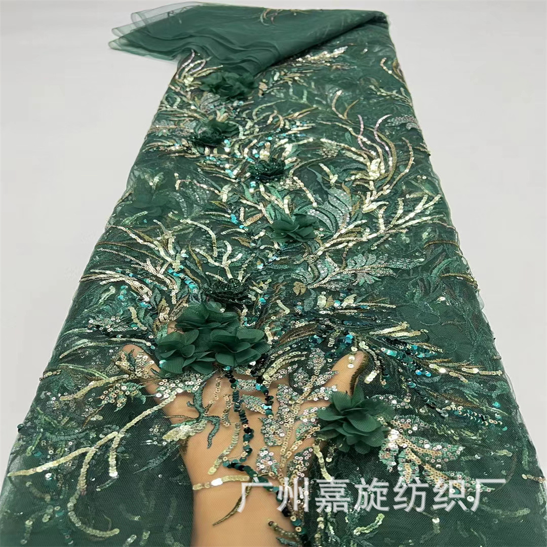 Retro flor tridimensional bordada esquinilla vestido de noche cheongsam cuentas tela de encaje JX4212