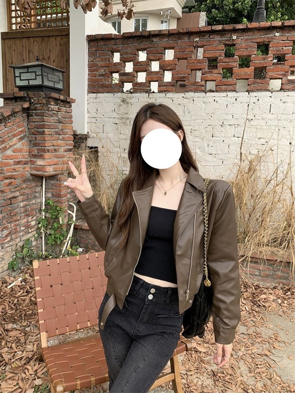 短款皮衣外套女春秋时尚显瘦皮衣气质翻领小个子PU皮显瘦百搭夹克|undefined