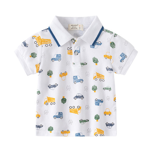 New men's children's POLO shirt thin short-sleeved baby children's summer clothing stand-up collar half-sleeve printed T-shirt children's wholesale