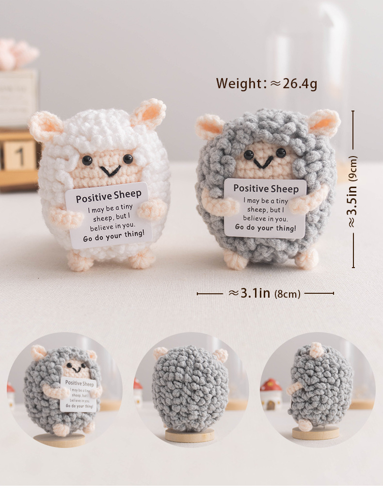 亚马逊爆款卡片玩偶积极鼓励摆件娃娃可爱针织毛线小绵羊玩偶成品详情2