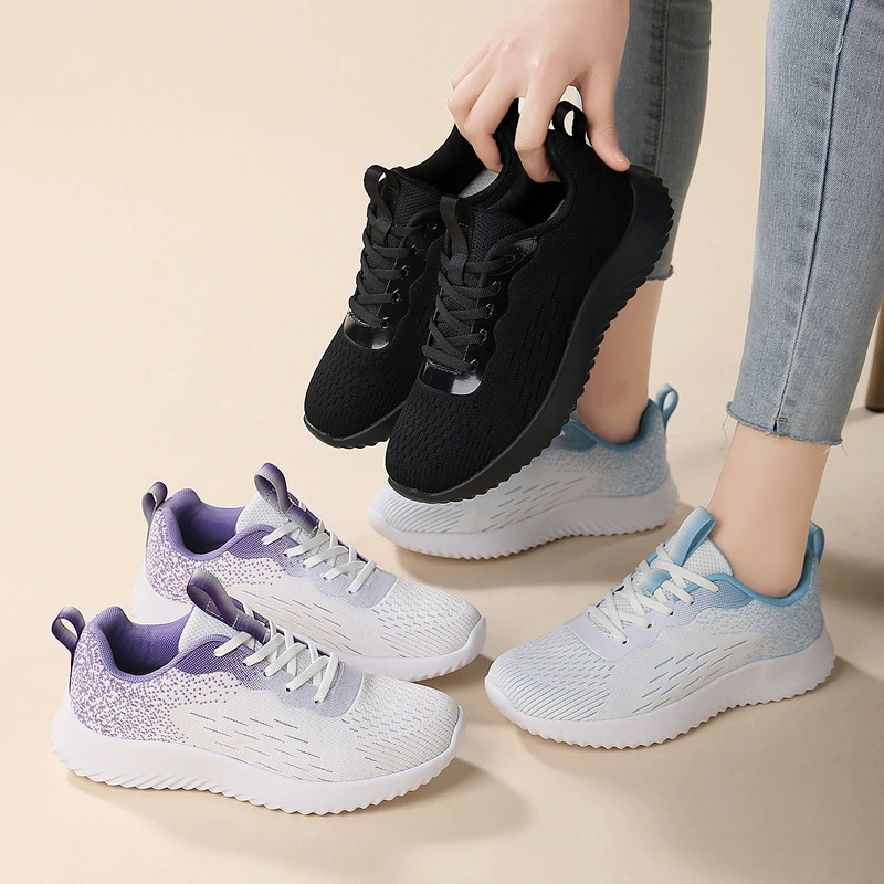 Женская повседневная обувь, весенне-летняя Легкая спортивная тканая повседневная обувь на шнуровке, дышащая удобная сетчатая легкая женская обувь для бега