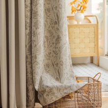 奶茶色窗帘高遮光拼花拼接法式雪尼尔客厅窗帘布卧室高级感遮阳帘
