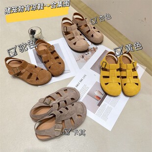 Frosted Leather Vintage Birkenstone Sandals Women's Hollow Toe 2025 Summer New Soft-soled Casual Sandals