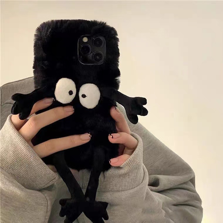 Plush Coal Ball Apple 15ProMax Mobile Phone Shell iPhone16/14/13 Fall/Winter 12 Cartoon Funny Net Red XR