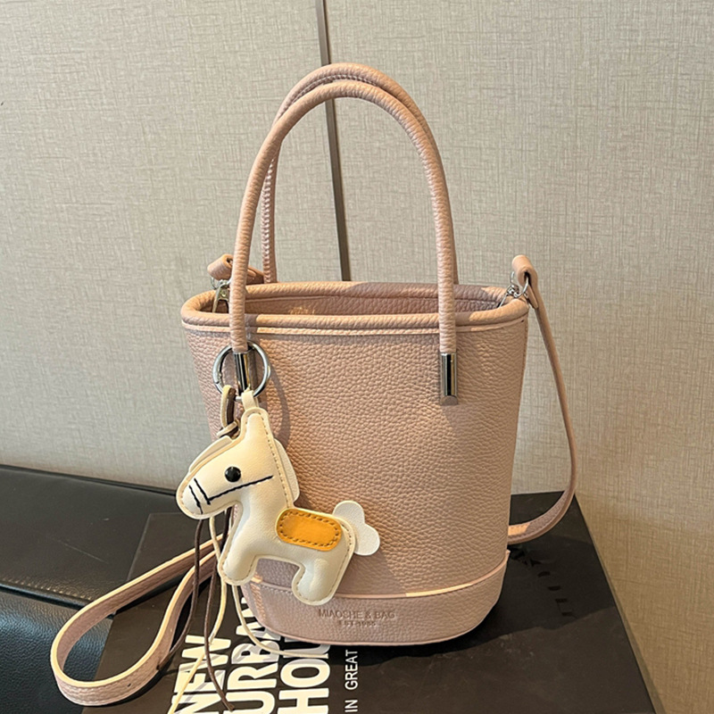 Versatile Soft Leather Bucket Bag Shoulder Crossbody Handbag_voghion.com