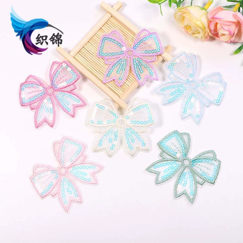 Hair accessory with bow handmade, nail sequins, new collection, polyester, with embroidery