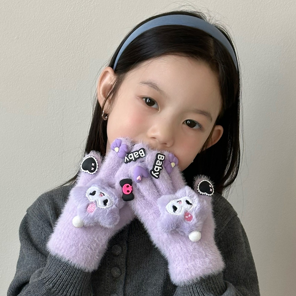 Guantes para niños otoño y invierno niñas calientes niños y niñas estudiantes de primaria escribiendo bebés cinco dedos guantes antifría de dibujos animados