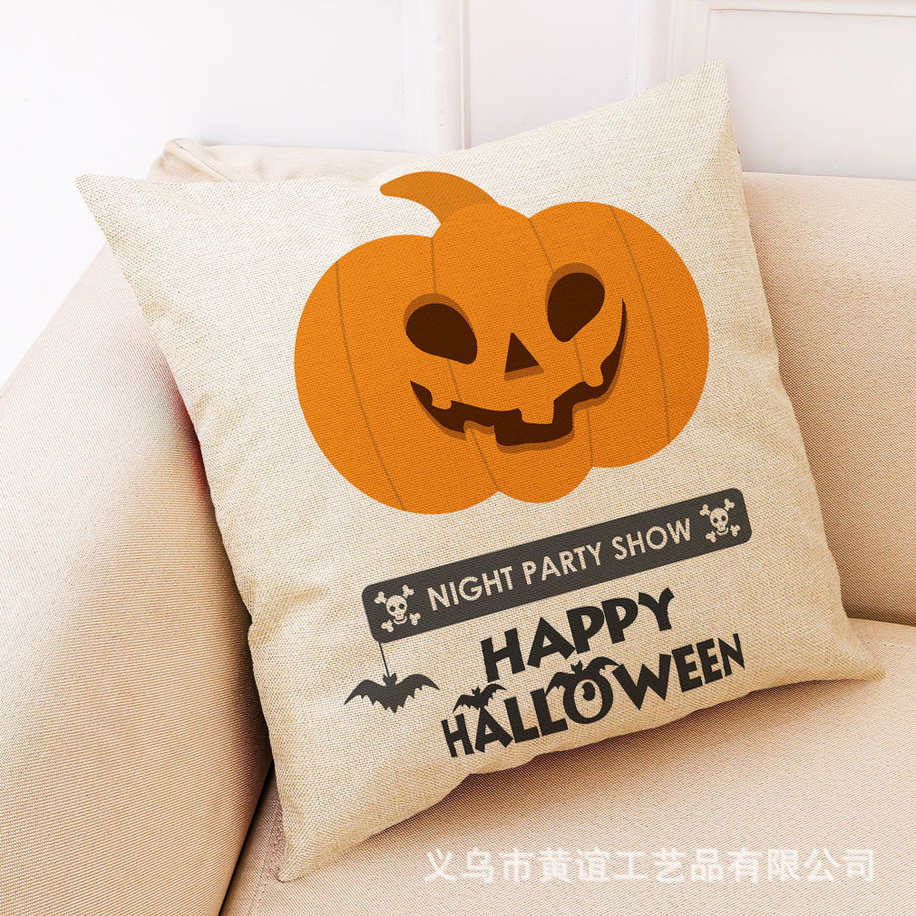 跨境 亚马逊家居靠枕2021亚麻新款南瓜抱枕万圣节抱枕套女巫系列