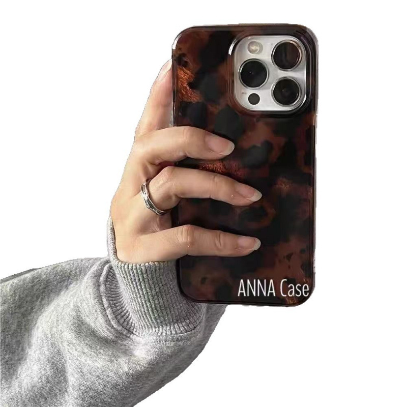 3c Autumn And Winter Retro Black Brown Tortoiseshell Tin Foil Pattern Compatible With 16 Pro Max 15 Phone Case_voghion.com