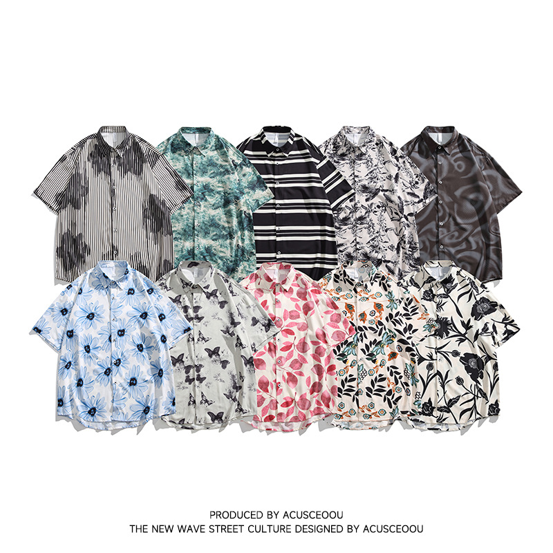 Acu Men's Clothing | Hawaiian Ice Silk Short-Sleeved Shirt for Men, Summer Thin Style 2026 Trendy Brand Shirt, Loose Casual Jacket