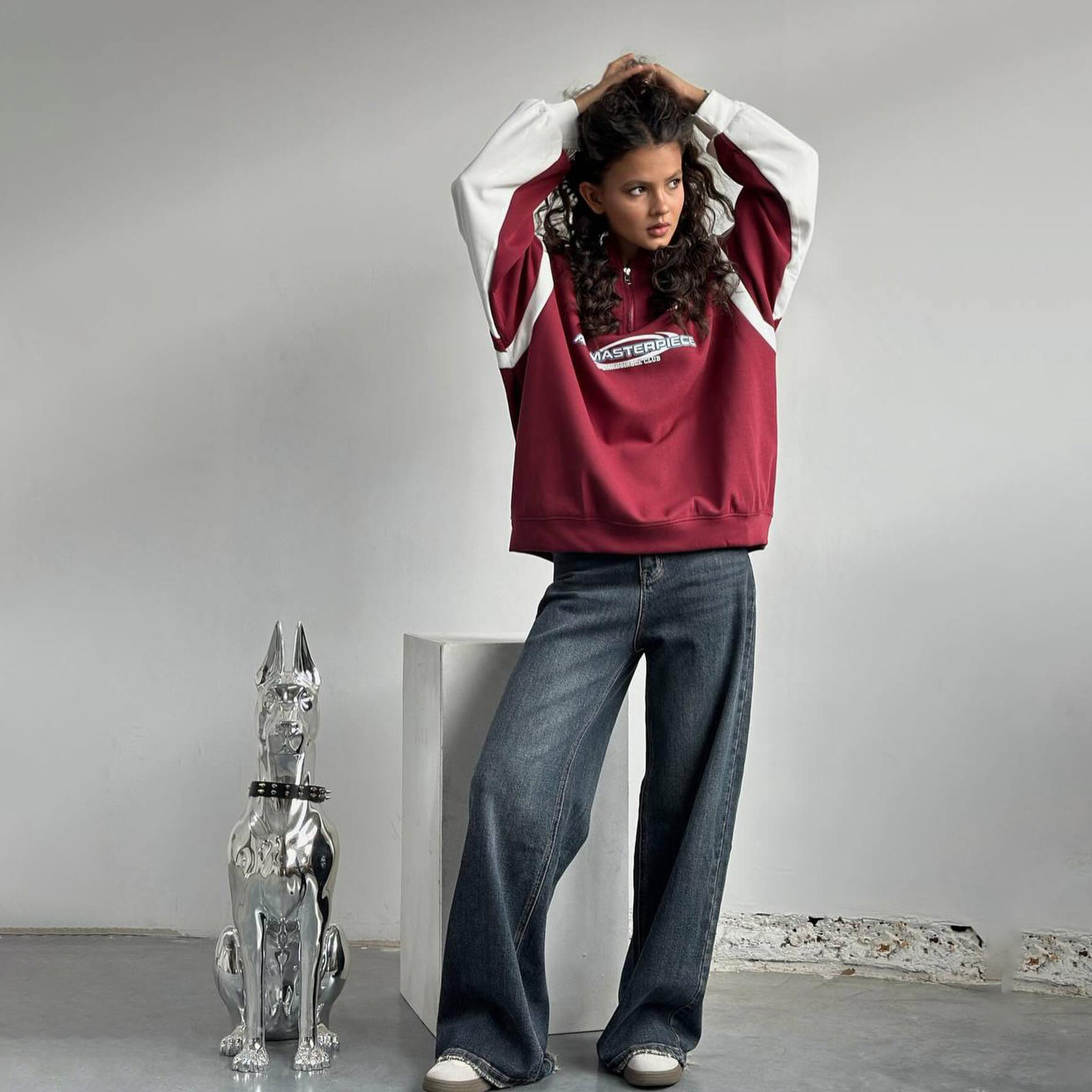 American Half-Zip Stand Collar Jacket Trendy Street Style Letter Print Color-Block Sports Sweatshirt For Women Autumn_voghion.com