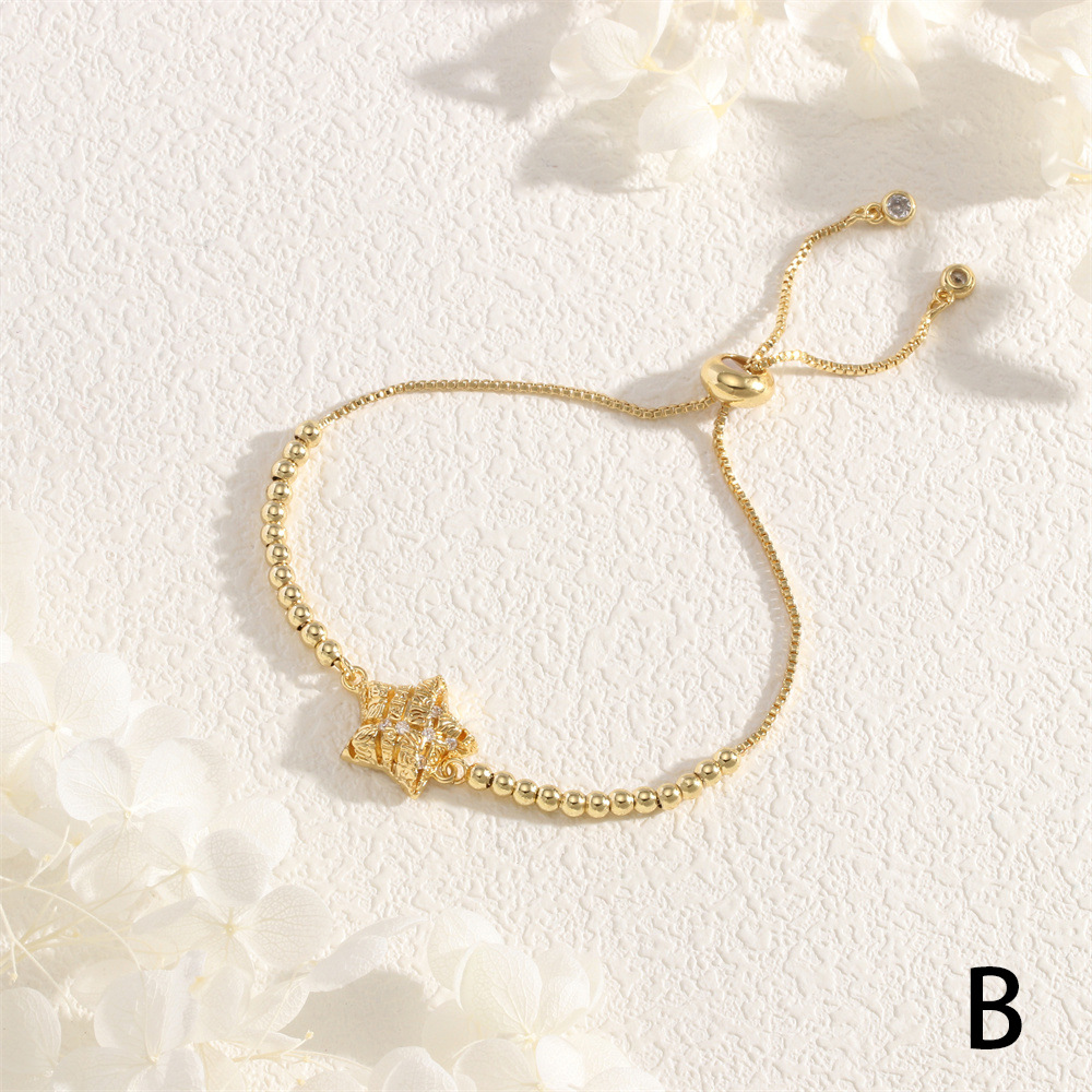 10g Weight Copper Pendant Material Zircon Inlay Material Bracelets Classification Copper Chain Material Daily Occasion Copper Material Sun, Moon, Heart Shape Pattern Women's Gender Beaded, Star Design Simple Style Style Copper Simple Style Beaded Star Sun Moon Heart Shape Zircon Bracelets 7