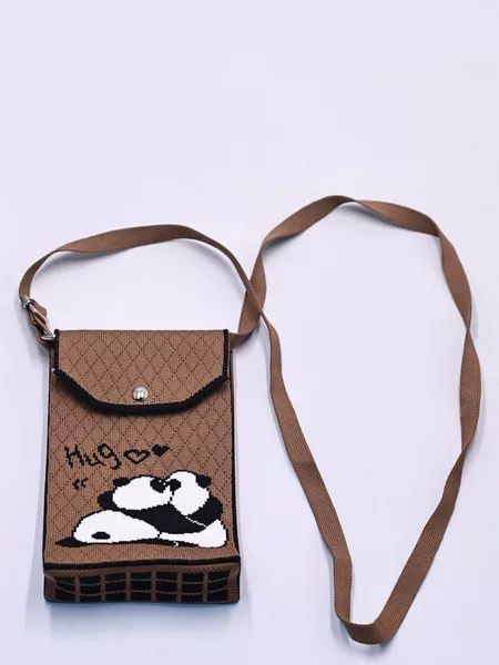 Korean Version of the New Niche Red Panda Mobile Phone Bag Knitted Shoulder Crossbody Bag Hand Bag Flip Bag Outing Casual Bag